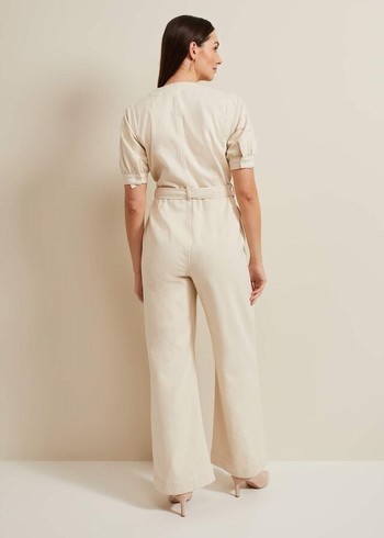 Phase Eight Florisa Denim Jumpsuit Cream USA | 0584273-NS